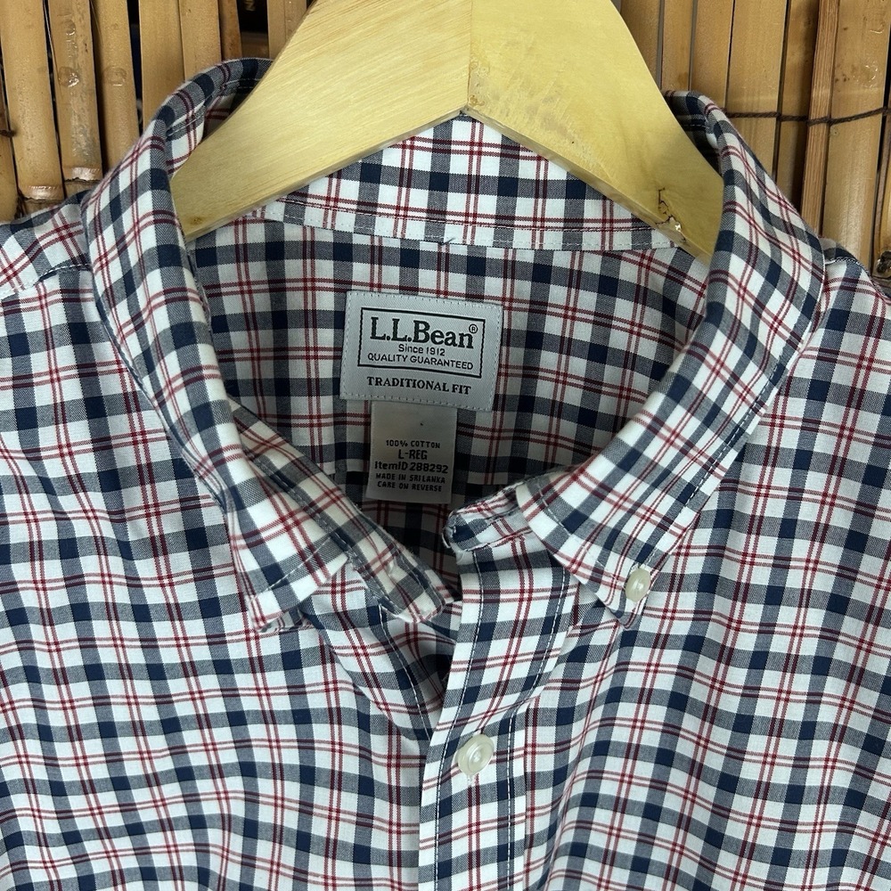 LL BEAN Traditional Fit Red Wht Blue Plaid Long Sleeve Button Men's Shirt Large - Picture 7 of 15